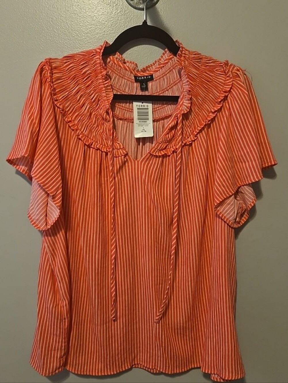 Torrid Women's  Honey Suckle Strip Washable  Guaze Smocked Top Blouse Sz. 1